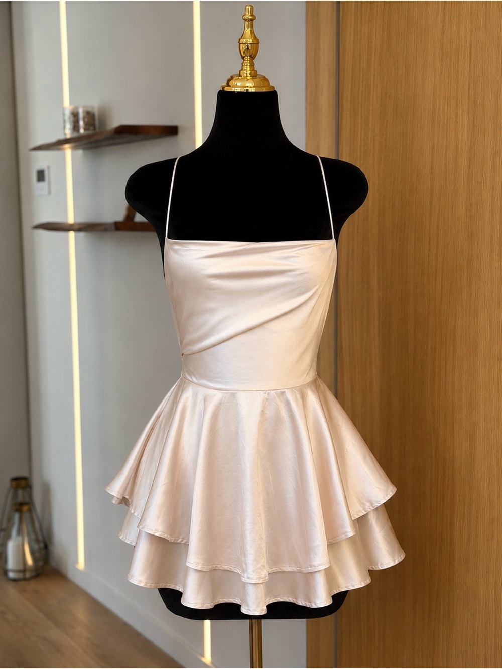 Saints & Secrets Champagne Satin Coquette Mini Dress | Quiet Luxury Muse